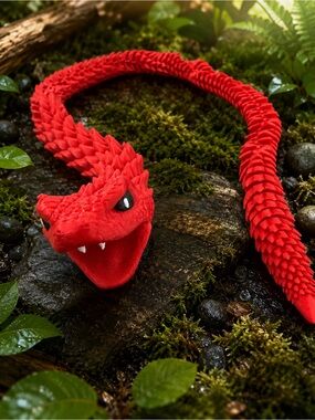 29in Giant Articulated Red Snake Flexible 3D Printed Fidget Toy
